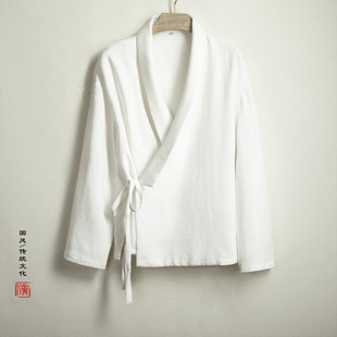 短打汉服斜门襟上衣棉麻外套不对称古装民国风开衫文艺居士服潮男