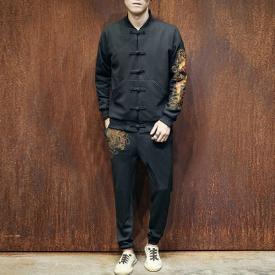 中国风龙刺绣唐装套装男装两件套