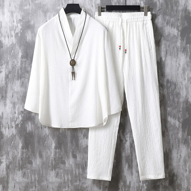 改良汉服套装冰丝男装茶服两件套