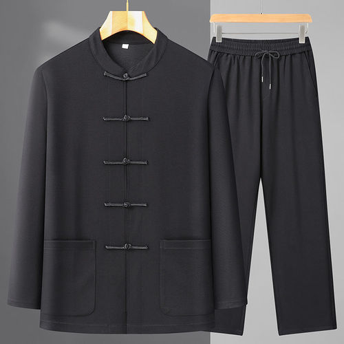 春夏中国风唐装套装茶服男两件套