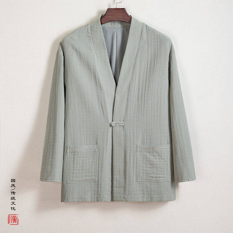 长袖汉服男古装对襟中国风道袍田园居士禅意茶服装传统文化外套春 - 实物图