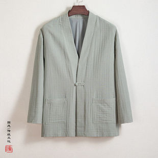 长袖汉服男古装对襟中国风道袍田园居士禅意茶服装传统文化外套春