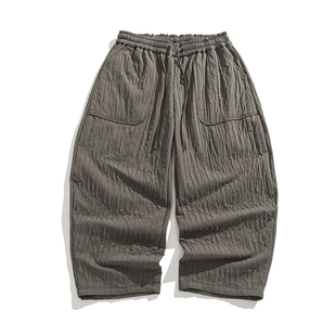 冬天新中式加绒加厚阔腿裤复古灯笼裤宽松大码弯刀裤男唐装休闲裤