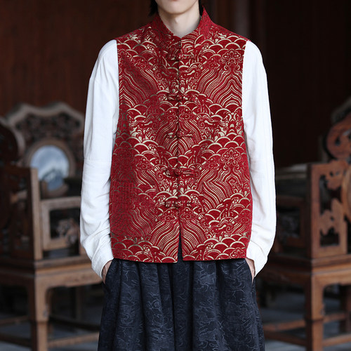 宴会服装男马甲唐装坎肩居士马褂