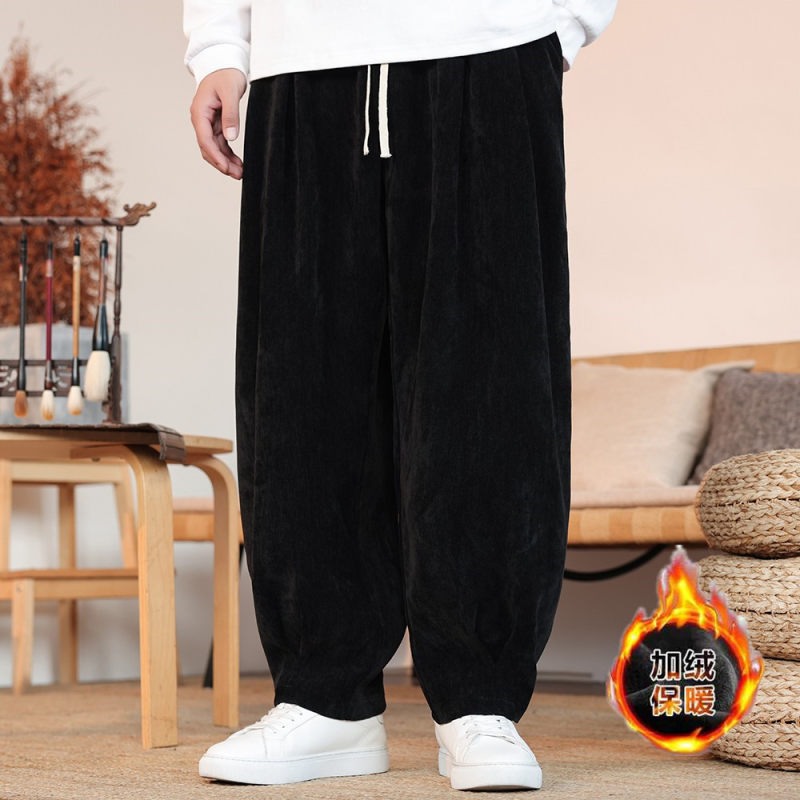 冬季加绒加厚休闲裤雪尼尔保暖阔腿裤男收脚口灯笼裤御寒哈伦长裤