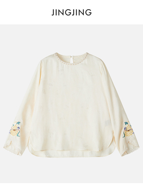JINGJING2026新款“金丝葫芦”天长丝人丝提花金葫芦刺绣国风衬衫