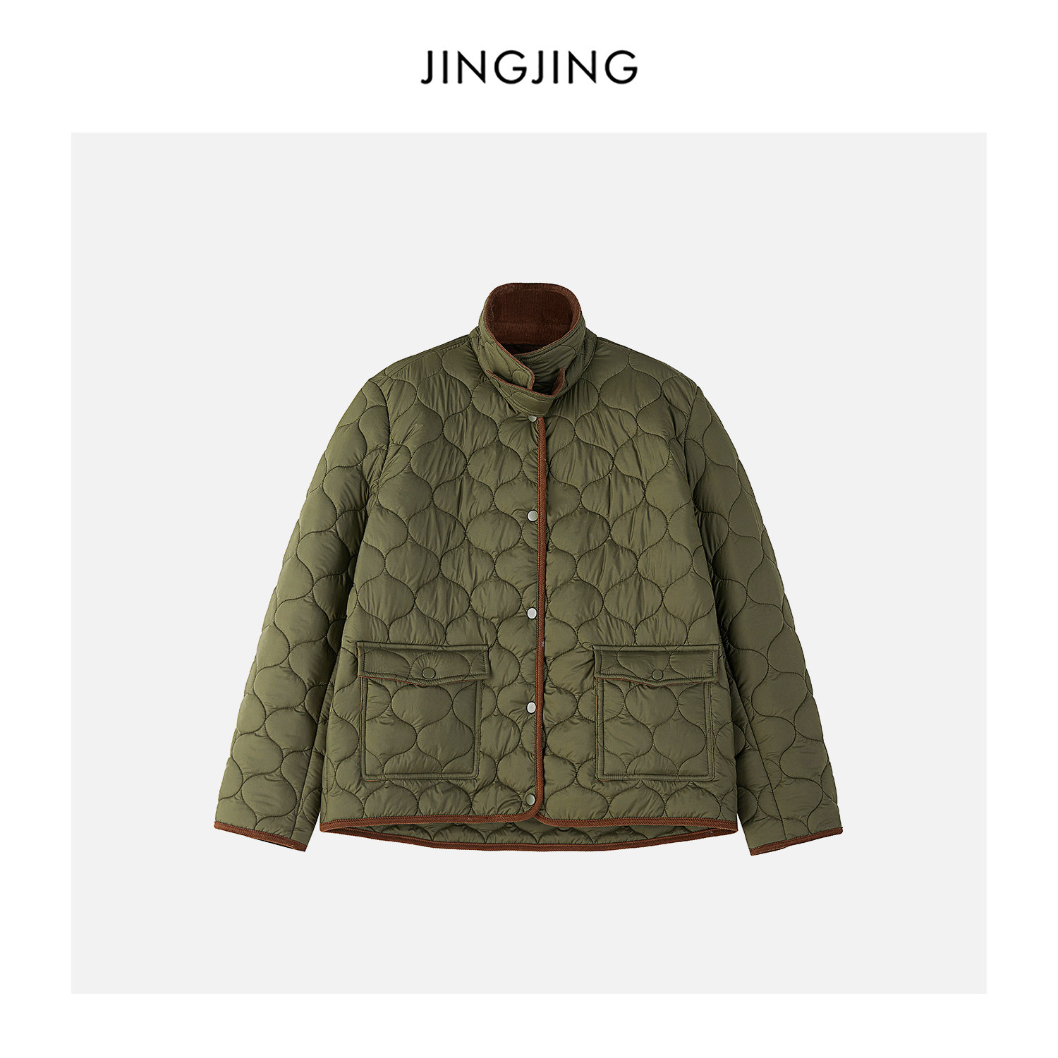 军绿色双口袋老钱风棉服棉