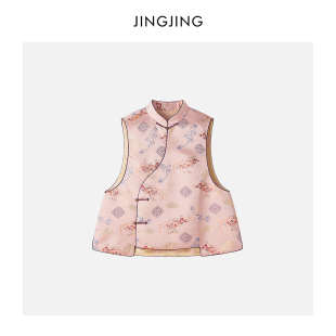 韵味马甲 100桑蚕丝宋锦36姆米中式 JINGJING2026新款 海棠花开