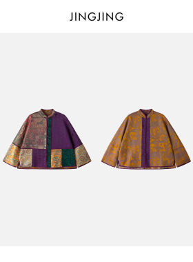 JINGJING2025新款“锦色拼图”雪尼尔混纺老钱艺术拼布设计感上衣