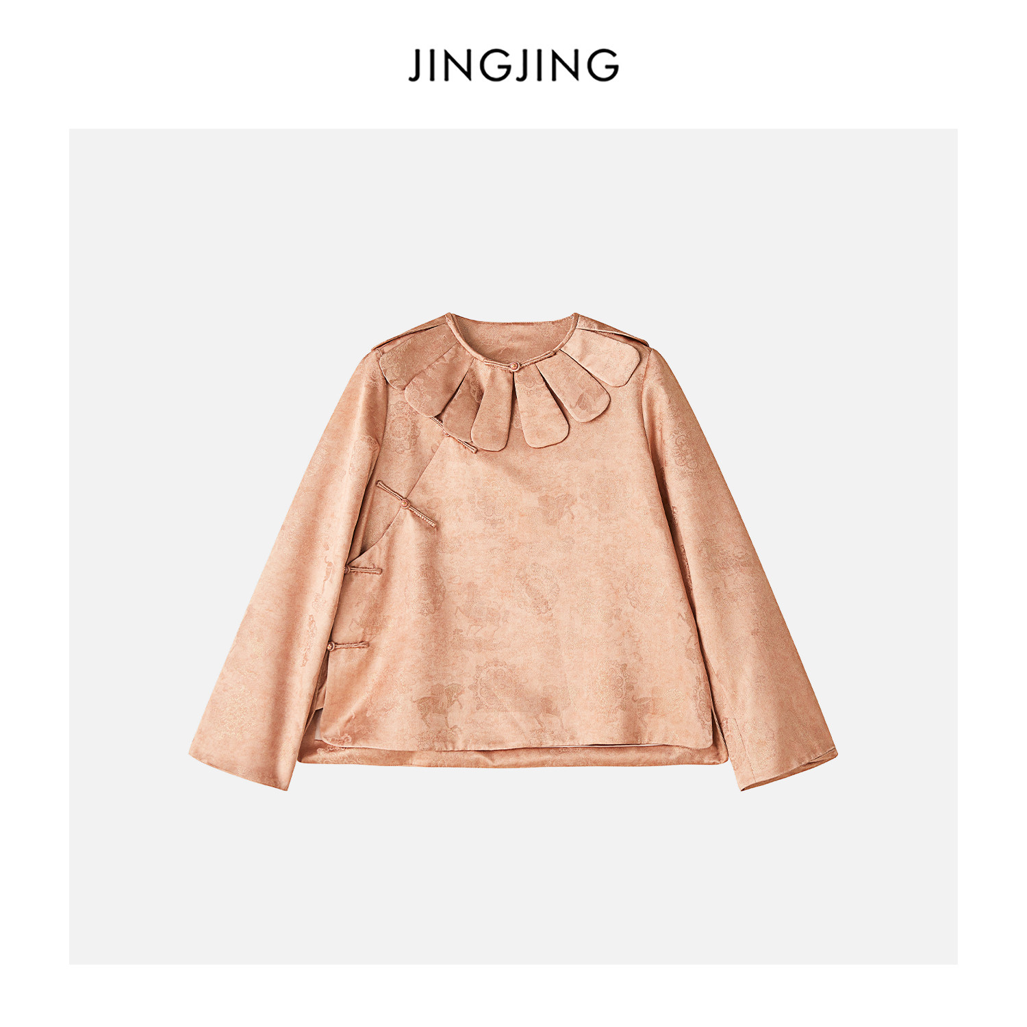 JINGJING2026新款“花瓣云肩”桑蚕丝28姆米一字盘扣斜襟衬衫上衣,女装/女士精品,上衣,淘宝优惠券,粉丝福利购,淘宝优惠卷