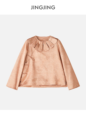 JINGJING2026新款“花瓣云肩”桑蚕丝28姆米一字盘扣斜襟衬衫上衣