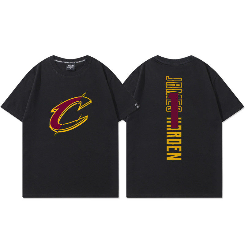 骑士队哈登1号篮球衣男美式休闲复古运动训练服宽松纯棉短袖T恤潮