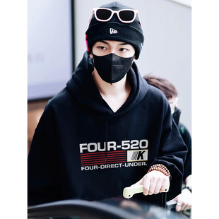 黄子弘凡同款美式复古重磅字母印花连帽卫衣男女秋季宽松外套上衣