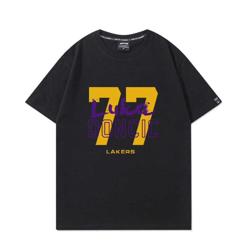 湖人队东契奇77号篮球衣男美式休闲篮球运动训练服宽松短袖T恤棉