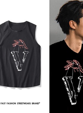 王鹤棣同款黑色背心男2025年夏季新款潮牌VLONE宽松无袖T恤