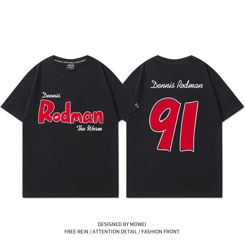 罗德曼篮球衣T恤男美式街头复古印花短袖休闲运动训练服夏季宽松