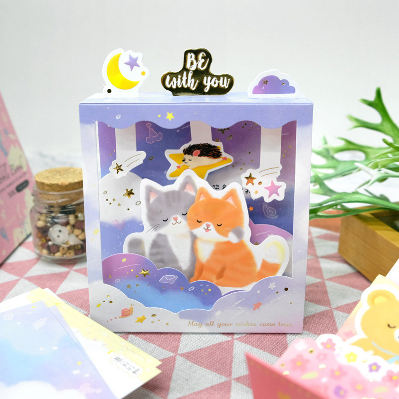 season节日通用3d立体贺卡生日礼物创意可爱ins猫咪祝福留言卡片