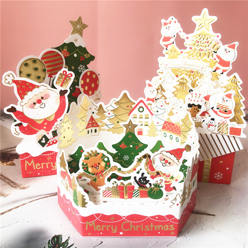 台湾四季3d立体圣诞创意可爱手工镂空圣诞节礼物平安夜贺卡卡片