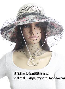 新款波西米亚面纱帽沙滩遮阳防晒草帽女士太阳帽透气时尚渔夫帽子