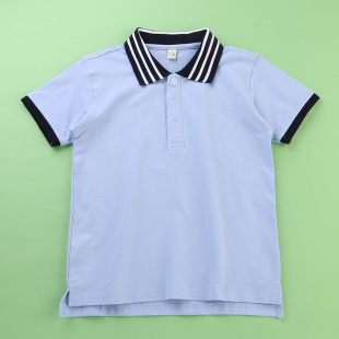 小学生校服T恤领三杠夏装 儿童班服 短袖 上衣纯棉蓝色翻领运动套装