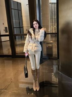 连帽白鸭绒外套狐狸毛领 显瘦短款 green大姐姐 S韩女收腰羽绒服