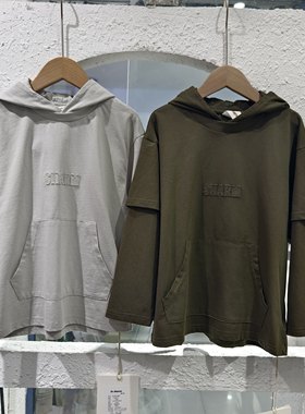 男童假两件纯棉卫衣连帽春款韩版6-10岁男孩帽衫套头简极简上衣潮