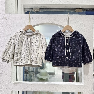 女宝宝森系碎花娃娃衫 3岁女童连帽开衫 风衣韩版 宽松潮 棉布外套1