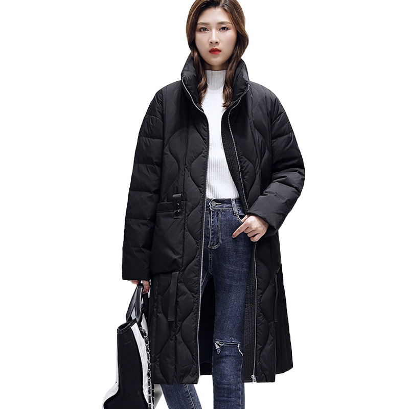 艾尚雪中长款立领90白鸭绒羽绒服
