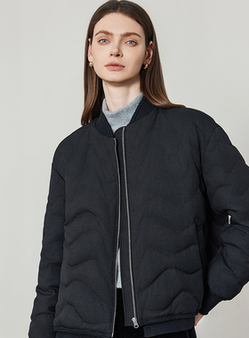 I’SRE/艾尚雪简约现代风黑色短款绗缝羽绒服女轻羽绒外套016A0