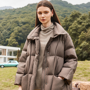 茧型立领羽绒服女中长款宽松保暖外套冬季90绒面包服029A0
