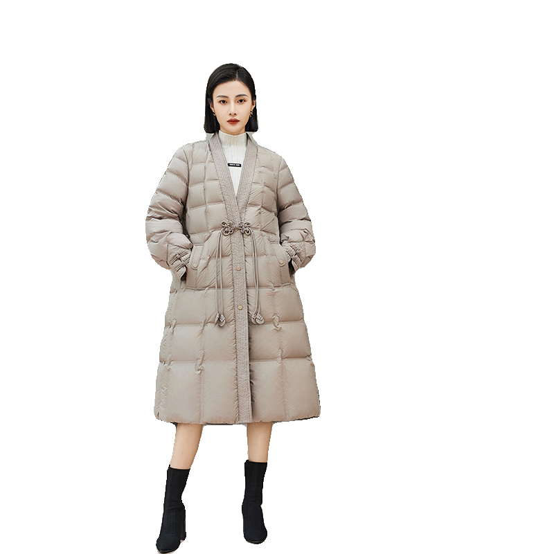 艾尚雪长款和尚领羽绒服