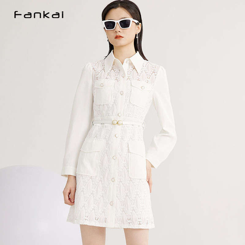 梵凯优雅气质直筒蕾丝镂空连衣裙