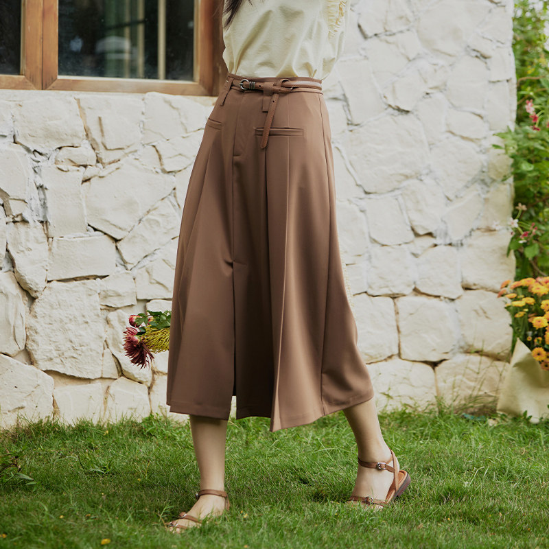 梵凯半身裙2025夏高级感气质A字裙中长款高腰设计感前开叉半裙夏