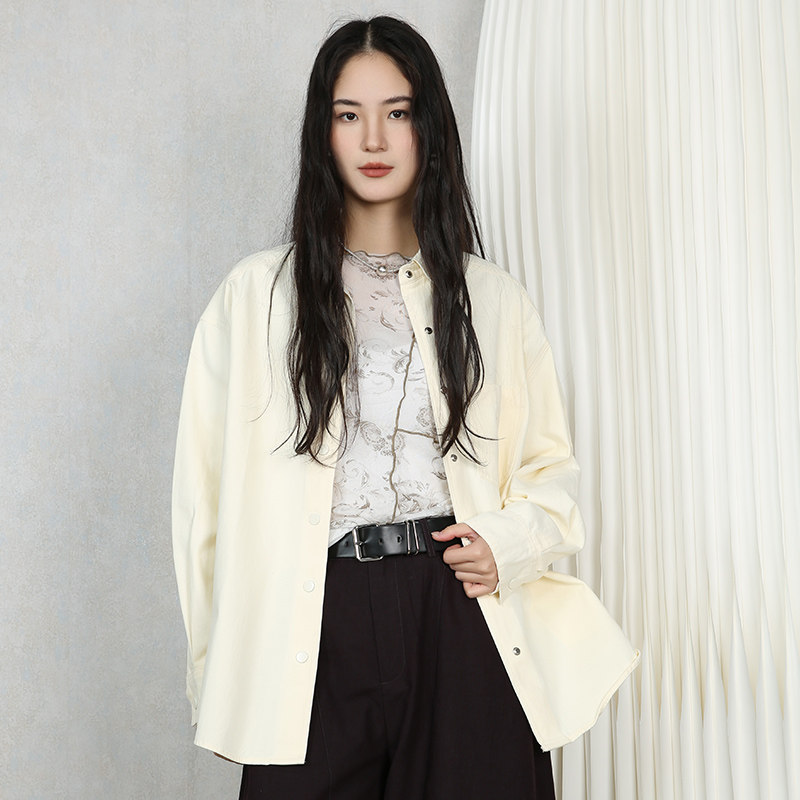 梵凯衬衣女2026春个性简约刺绣宽松廓形长袖纯棉牛仔厚春秋衬衫女