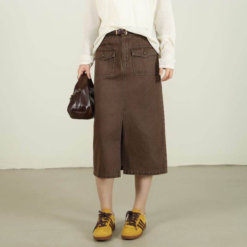 梵凯中长款直筒复古休闲牛仔半裙