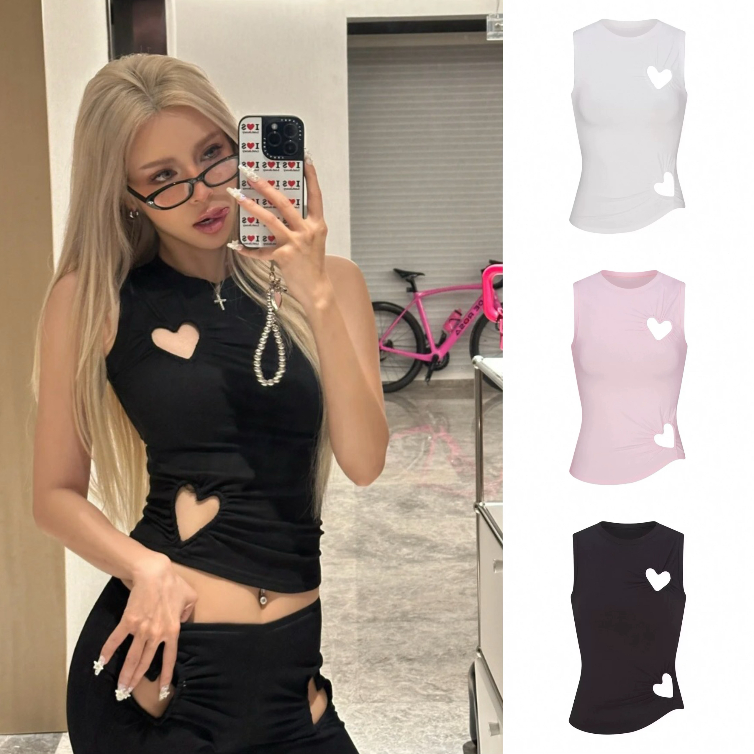 现~正确版SKIMS 朴彩英同款爱心镂空收腰修身显瘦连衣裙背心