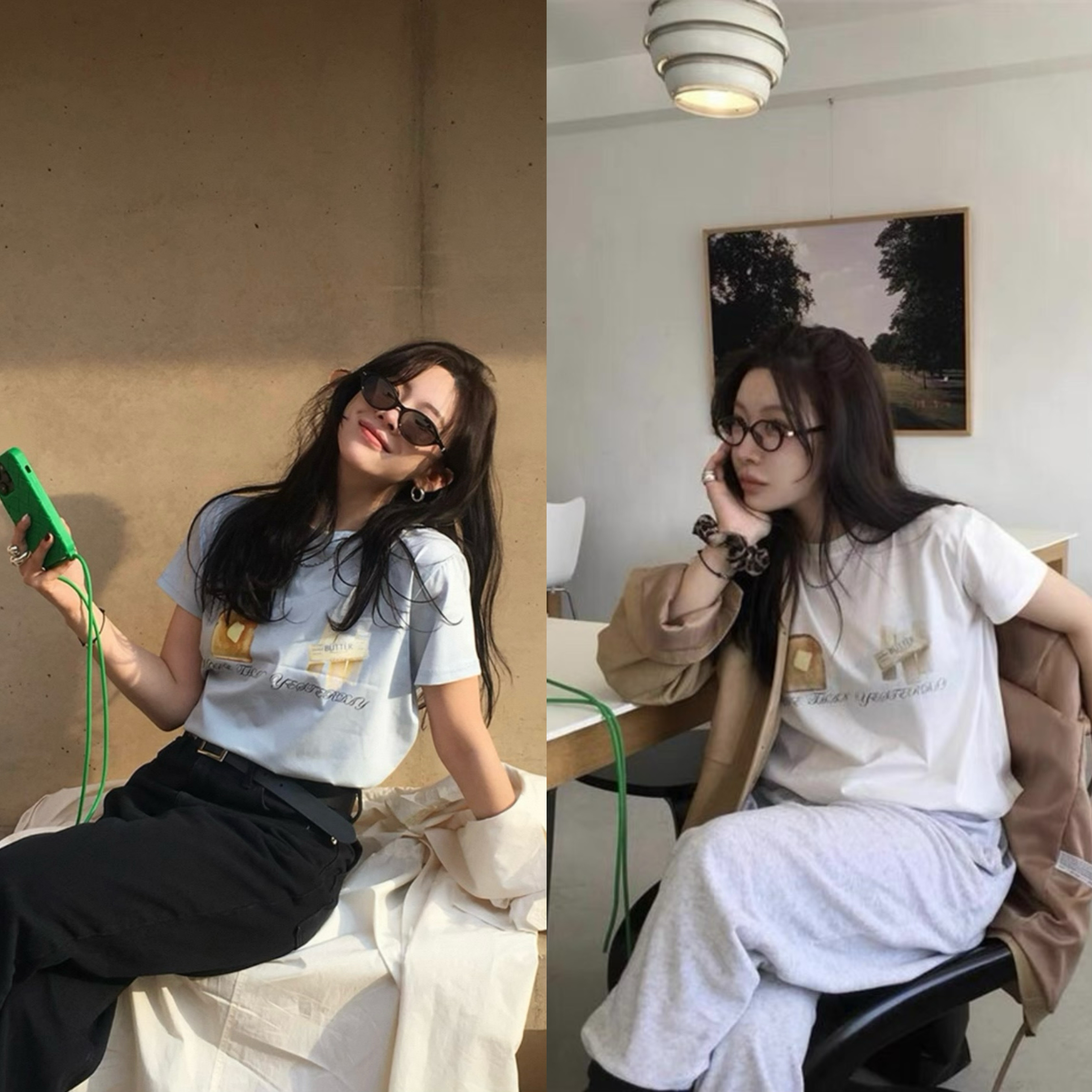 现货韩国小众品牌more than yesterday 博主同款 黄油吐司短袖T恤