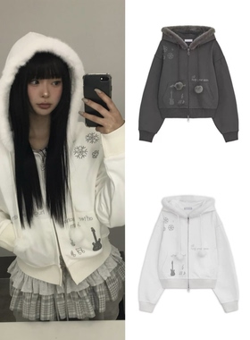 现货韩国品牌hugyourskin卫衣外套女短款日系轻亚风连帽开衫秋冬