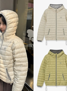 现货aeae 韩国小众品牌25秋冬logo印花绗线90鸭绒连帽羽绒服外套