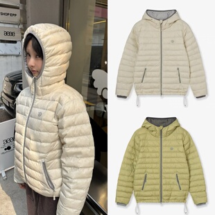 现货aeae 韩国小众品牌25秋冬logo印花绗线90鸭绒连帽羽绒服外套
