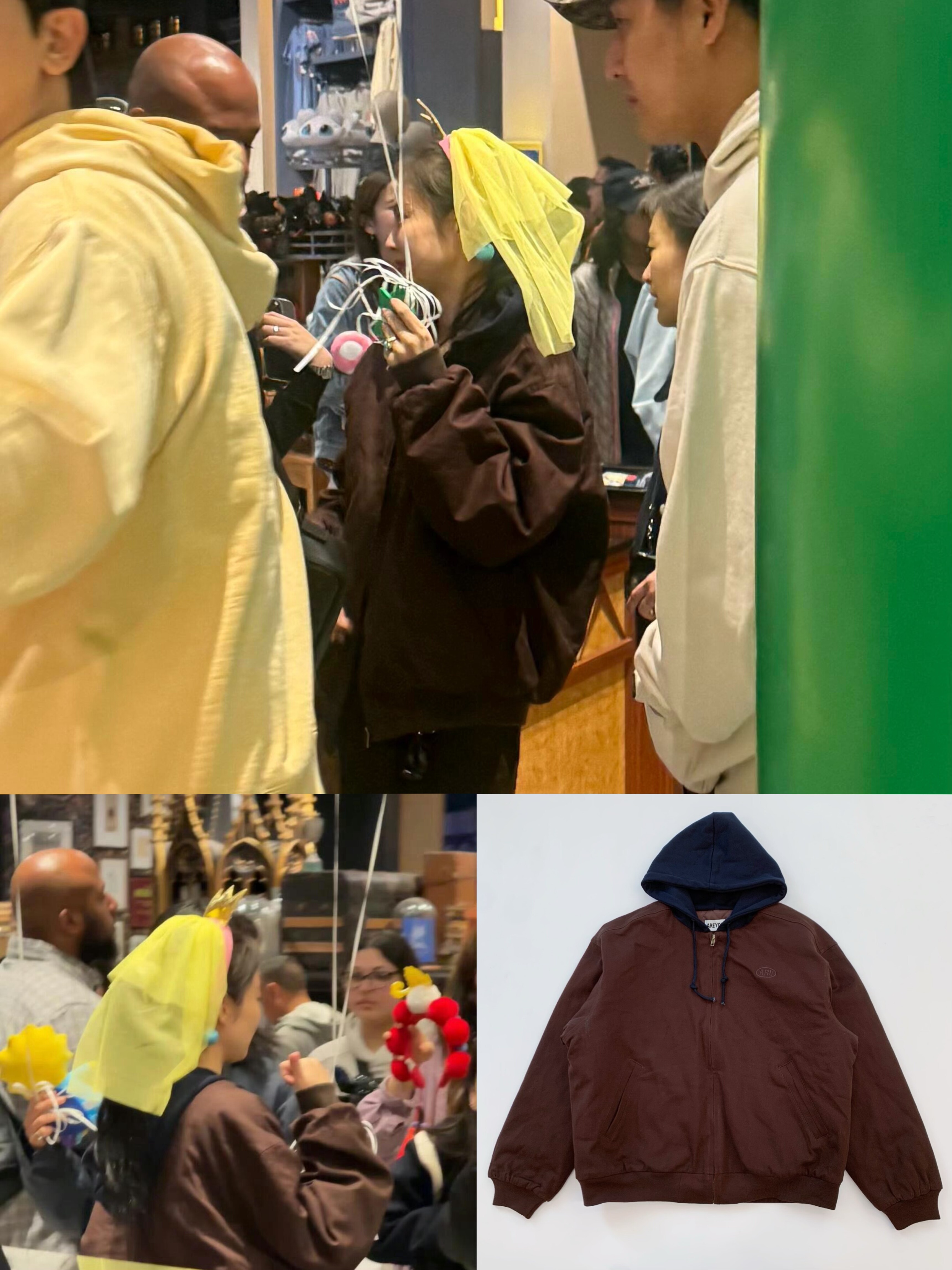 韩国小众 金智妮Jennie同款 美式复古连帽拼色夹克宽松夹棉外套