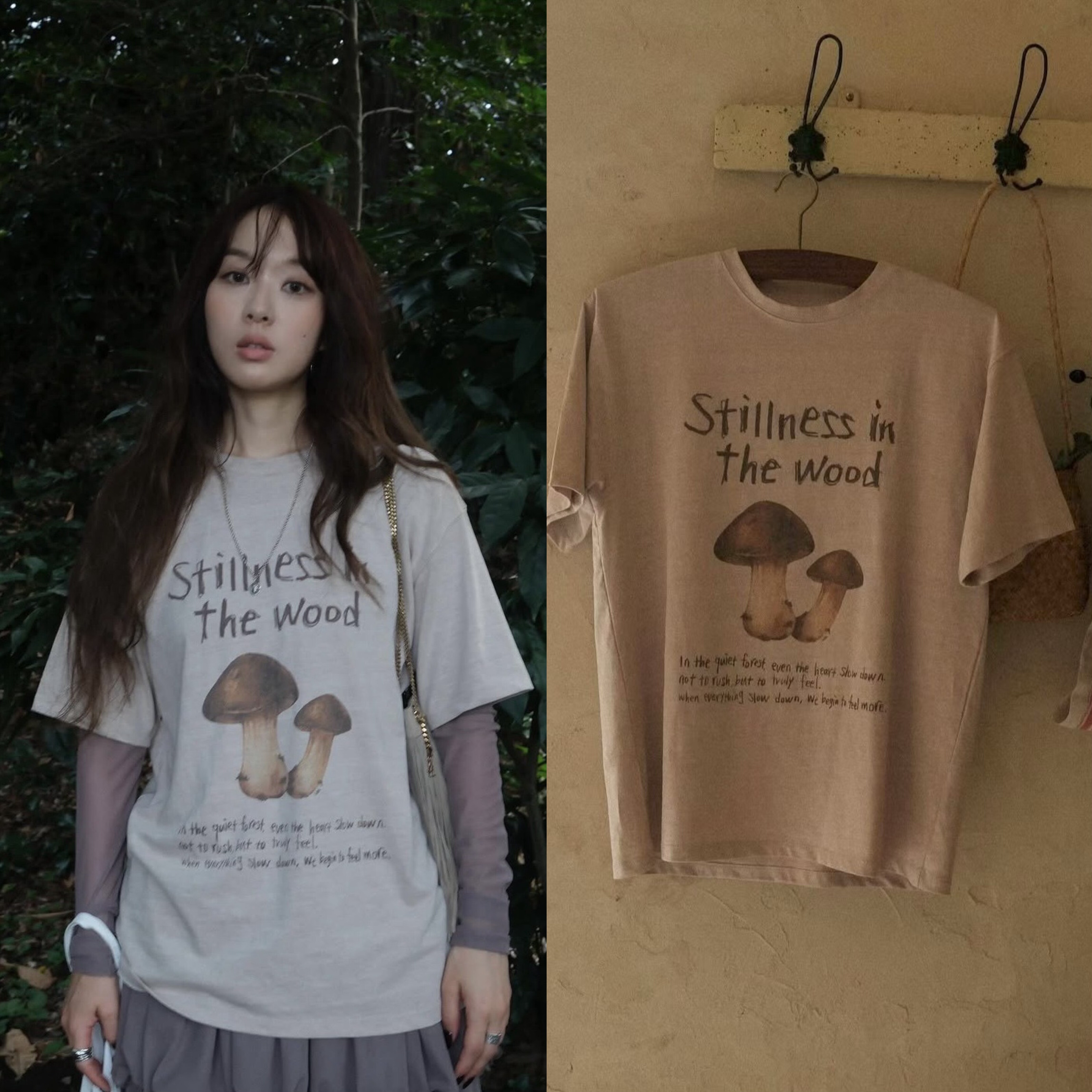 韩国fletta蘑菇字母印花圆领休闲宽松复古做旧短袖T恤上衣2025秋