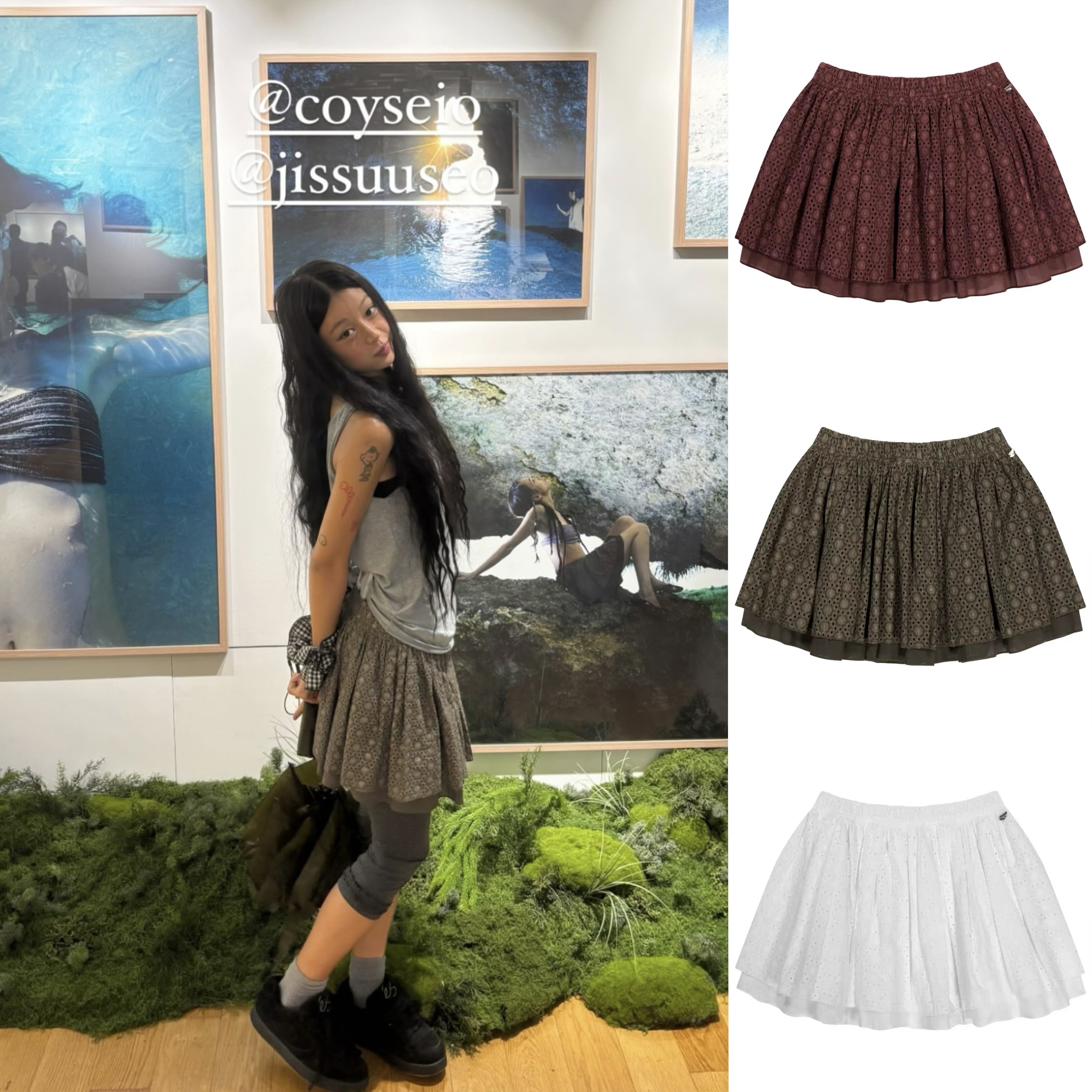 【现货】韩国coyseio半身裙夏季新款刺绣扎染镂空蕾丝裙子短裙女