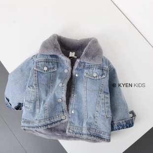 2025冬款 男童女童牛仔外套宝宝儿童加厚洋气毛领加绒上衣童装