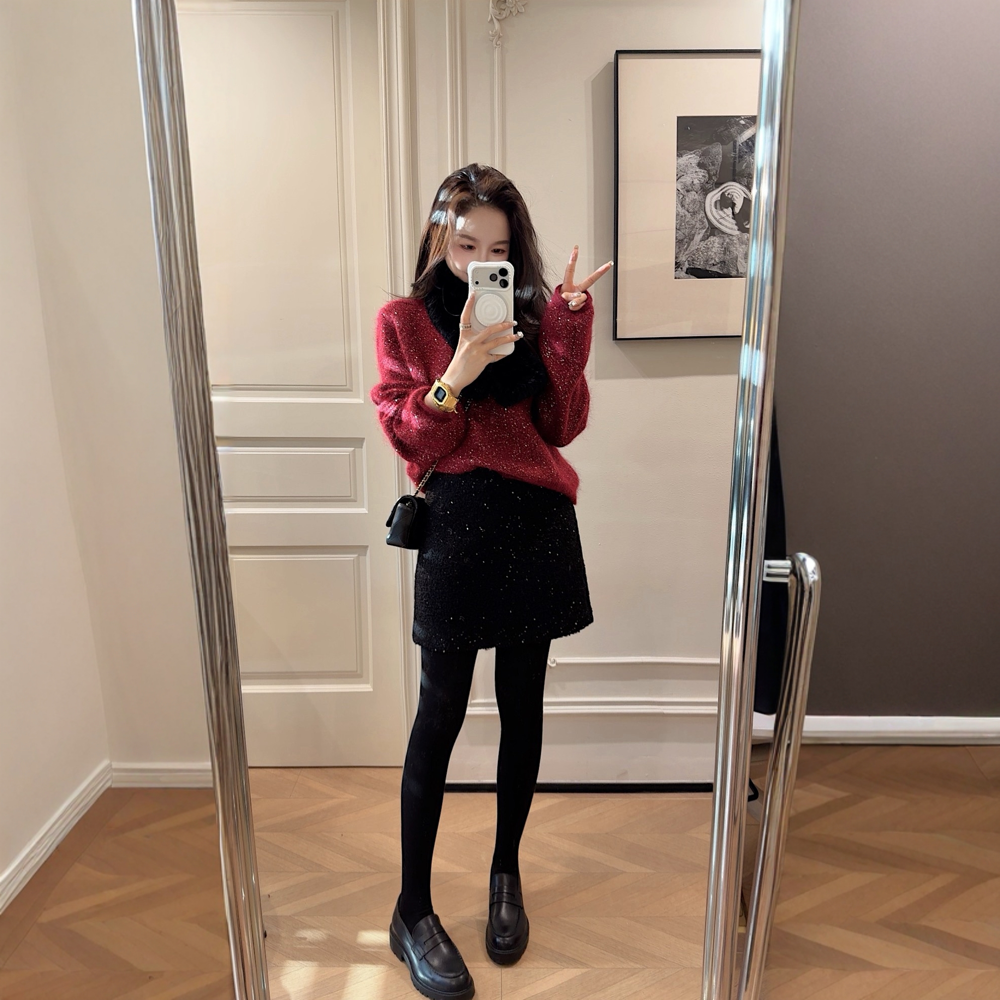 秋冬新款亮片羊毛短裙女