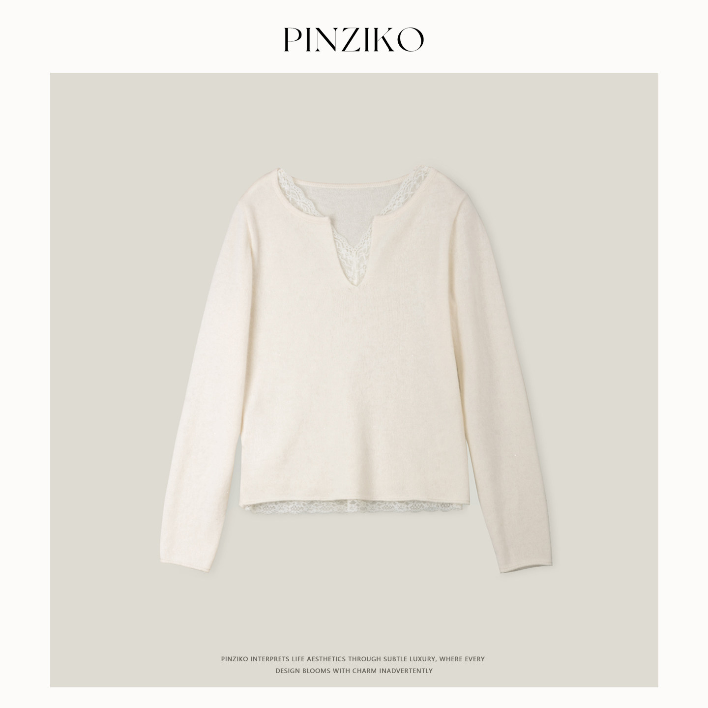 PINZIKO 大兔子 浣熊绒绵羊毛V领蕾丝针织衫百搭气质上衣,女装/女士精品,毛针织衫,淘宝优惠券,粉丝福利购,淘宝优惠卷