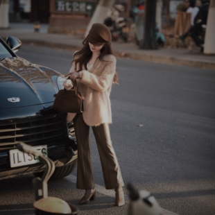 PINZIKO 大兔子 轻奢磨毛高腰弹力九分微喇皮裤时尚休闲裤