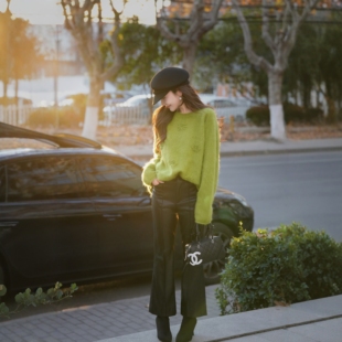 PINZIKO 大兔子 山羊绒羊毛毛衣新款桑蚕丝钩花针织衫女