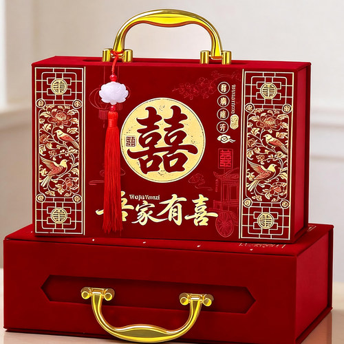 植绒烫金彩礼钱盒子礼金箱放三金
