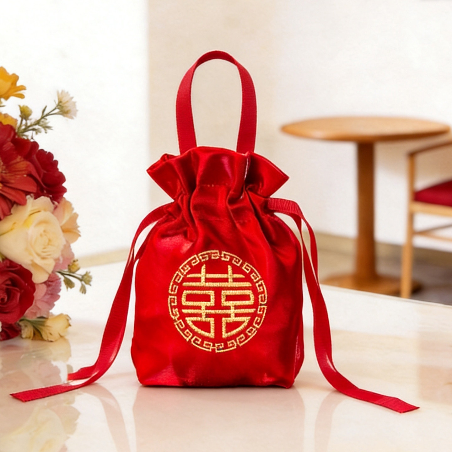 布艺缎袋刺绣喜糖袋子结婚婚礼喜糖盒布艺糖果袋婚庆回礼红色布袋